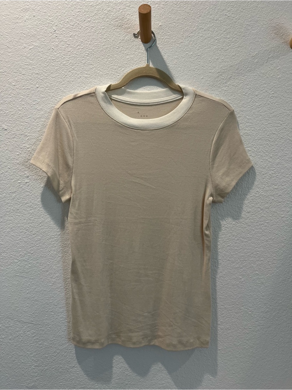 Target Women's Cream Short-Sleeve Tee with White Crew Neck